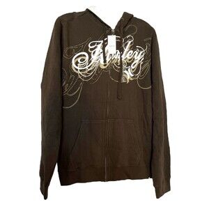 New Mens Hurley Jacket Brown Zip Zippered Hoodie Surfboard Size Large